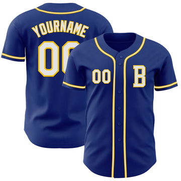 Custom Royal White-Yellow Authentic Baseball Jersey