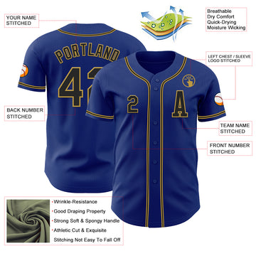 Custom Royal Black-Old Gold Authentic Baseball Jersey