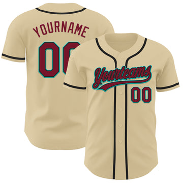 Custom Sand Crimson Black-Aqua Authentic Baseball Jersey