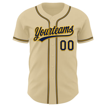 Custom Sand Navy-Gold Authentic Baseball Jersey