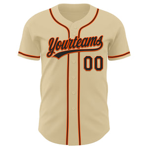 Custom Sand Black-Orange Authentic Baseball Jersey