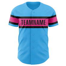 Load image into Gallery viewer, Custom Sky Blue Pink-Black Authentic Baseball Jersey
