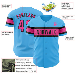 Custom Sky Blue Pink-Black Authentic Baseball Jersey