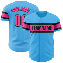 Load image into Gallery viewer, Custom Sky Blue Pink-Black Authentic Baseball Jersey
