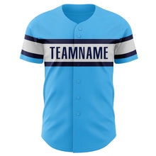 Load image into Gallery viewer, Custom Sky Blue Navy-White Authentic Baseball Jersey
