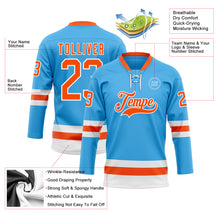 Load image into Gallery viewer, Custom Sky Blue Orange-White Hockey Lace Neck Jersey
