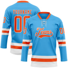 Load image into Gallery viewer, Custom Sky Blue Orange-White Hockey Lace Neck Jersey
