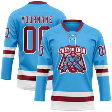 Custom Sky Blue Maroon-White Hockey Lace Neck Jersey