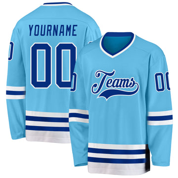 Custom Sky Blue Royal-White Hockey Jersey