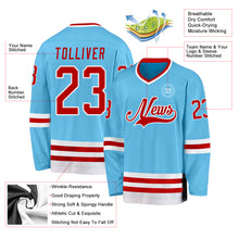 Load image into Gallery viewer, Custom Sky Blue Red-White Hockey Jersey
