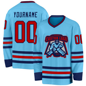 Custom Sky Blue Red-Navy Hockey Jersey