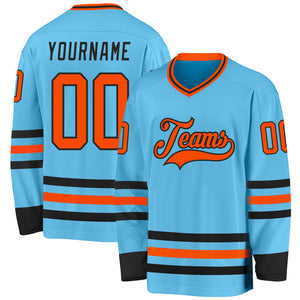 Custom Sky Blue Orange-Black Hockey Jersey