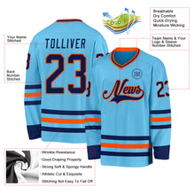 Load image into Gallery viewer, Custom Sky Blue Navy-Orange Hockey Jersey
