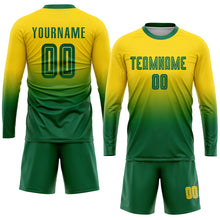 Load image into Gallery viewer, Custom Gold Kelly Green Sublimation Fade Fashion Soccer Uniform Jersey
