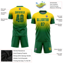 Load image into Gallery viewer, Custom Gold Kelly Green Sublimation Fade Fashion Soccer Uniform Jersey
