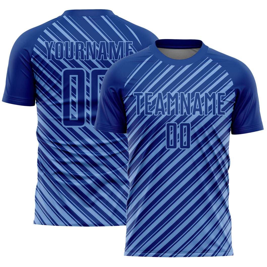 Custom Royal Light Blue Slash Sublimation Soccer Uniform Jersey