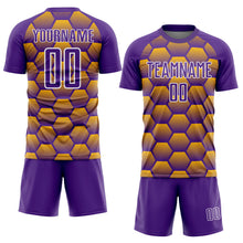 Load image into Gallery viewer, Custom Purple Gold-White Hexagons Pattern Sublimation Soccer Uniform Jersey
