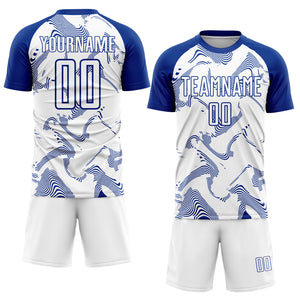 Custom White Royal Curve Lines Sublimation Soccer Uniform Jersey