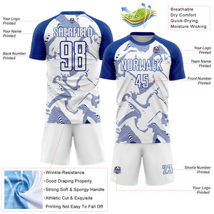 Custom White Royal Curve Lines Sublimation Soccer Uniform Jersey