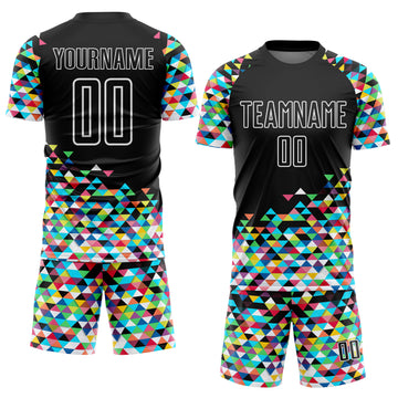 Custom Black White Colorful Geometric Triangle Sublimation Soccer Uniform Jersey