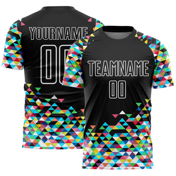 Custom Black White Colorful Geometric Triangle Sublimation Soccer Uniform Jersey