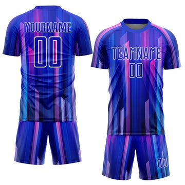 Custom Royal Pink-White Abstract Lines Sublimation Soccer Uniform Jersey