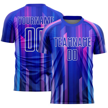 Custom Royal Pink-White Abstract Lines Sublimation Soccer Uniform Jersey