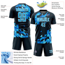 Load image into Gallery viewer, Custom Navy Sky Blue-White Geometric Shapes Sublimation Soccer Uniform Jersey
