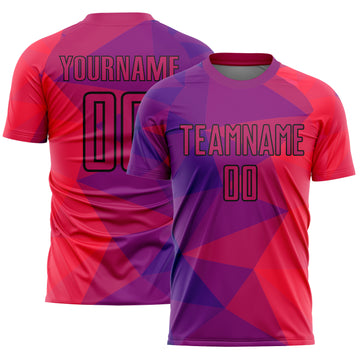 Custom Purple Red-Black Geometric Shapes Sublimation Soccer Uniform Jersey