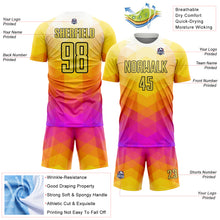 Load image into Gallery viewer, Custom Yellow Hot Pink-Black Geometric Shapes Sublimation Soccer Uniform Jersey
