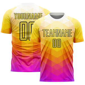 Custom Yellow Hot Pink-Black Geometric Shapes Sublimation Soccer Uniform Jersey