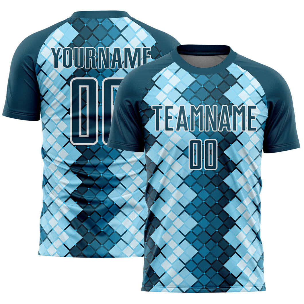 Custom US Navy Blue White Geometric Shapes Sublimation Soccer Uniform Jersey