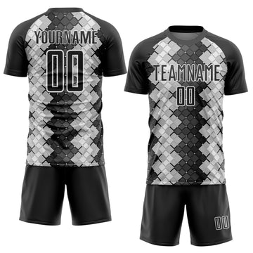 Custom Black White Geometric Shapes Sublimation Soccer Uniform Jersey