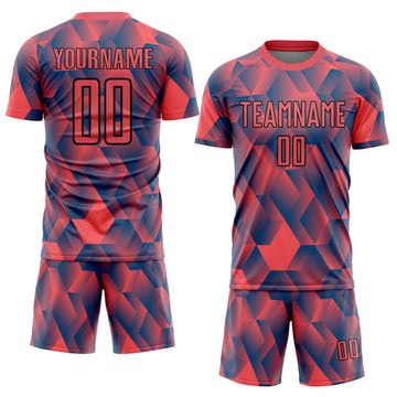 Custom Fire Red Black Geometric Shapes Sublimation Soccer Uniform Jersey