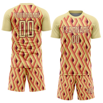 Custom Sand Crimson Geometric Shapes Sublimation Soccer Uniform Jersey