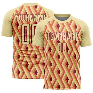 Custom Sand Crimson Geometric Shapes Sublimation Soccer Uniform Jersey