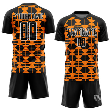 Custom Black Bay Orange-White Geometric Shapes Sublimation Soccer Uniform Jersey