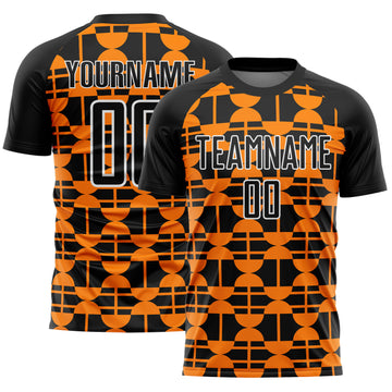 Custom Black Bay Orange-White Geometric Shapes Sublimation Soccer Uniform Jersey