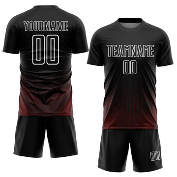 Custom Black Red-White Geometric Lines Sublimation Soccer Uniform Jersey