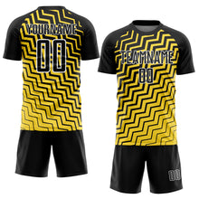 Load image into Gallery viewer, Custom Yellow Black-White Geometric Lines Sublimation Soccer Uniform Jersey
