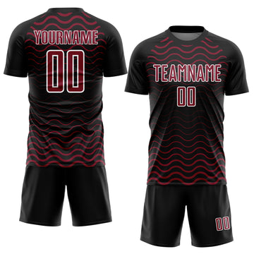 Custom Black Crimson-White Geometric Lines Sublimation Soccer Uniform Jersey