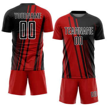Custom Red Black-White Lines Sublimation Soccer Uniform Jersey