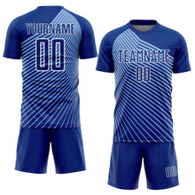 Load image into Gallery viewer, Custom Royal Light Blue-White Lines Sublimation Soccer Uniform Jersey
