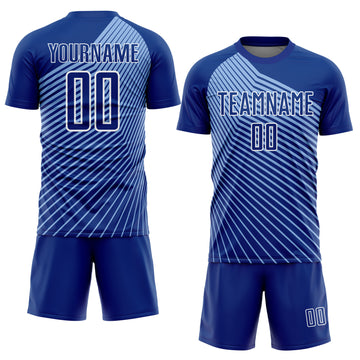Custom Royal Light Blue-White Lines Sublimation Soccer Uniform Jersey