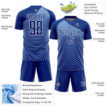 Load image into Gallery viewer, Custom Royal Light Blue-White Lines Sublimation Soccer Uniform Jersey
