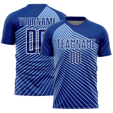 Load image into Gallery viewer, Custom Royal Light Blue-White Lines Sublimation Soccer Uniform Jersey
