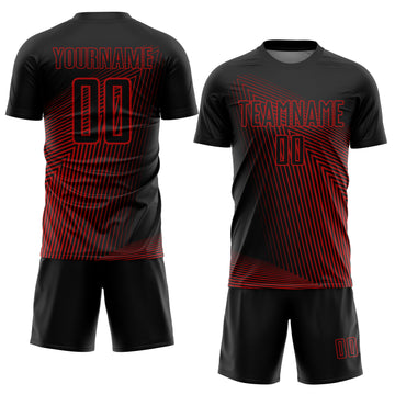 Custom Black Red Lines Sublimation Soccer Uniform Jersey