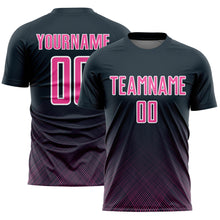 Load image into Gallery viewer, Custom Navy Pink-White Lines Sublimation Soccer Uniform Jersey
