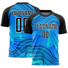 Load image into Gallery viewer, Custom Sky Blue Black-White Waves Sublimation Soccer Uniform Jersey
