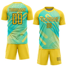 Load image into Gallery viewer, Custom Pea Green Yellow-Black Abstract Shapes Sublimation Soccer Uniform Jersey
